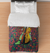 Colorful mosaic pattern on a Meadow Comforter.